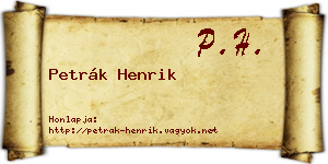 Petrák Henrik névjegykártya